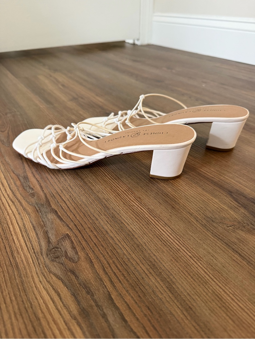 Chinese Laundry Cream Braided Strappy Block Heel Sandals